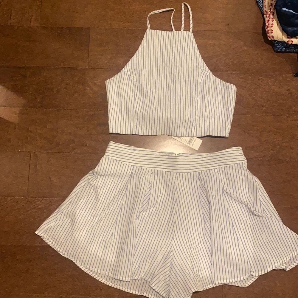Blue striped short set